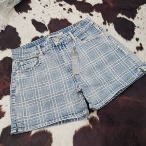 Tractr Light Blue Plaid Jean Shorts